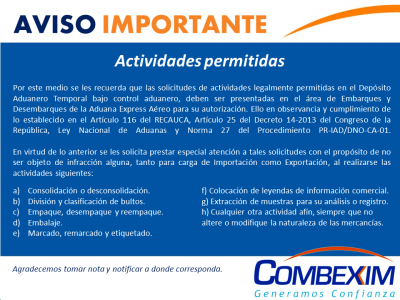 AVISO-ACTIVIDADES PERMITIDAS